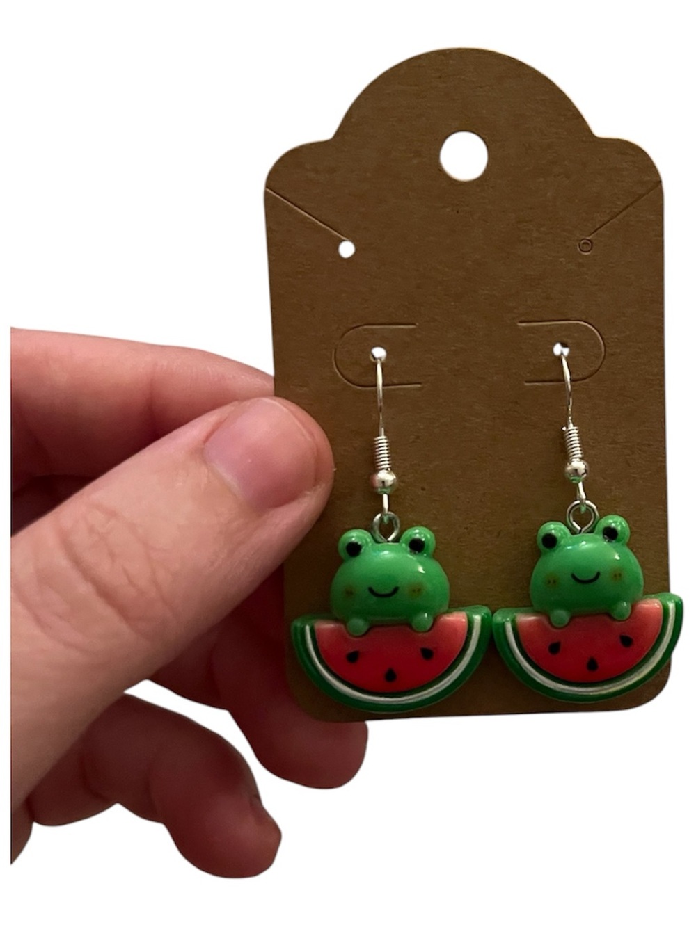 Cute Green Frog & Watermelon Dangle Earrings